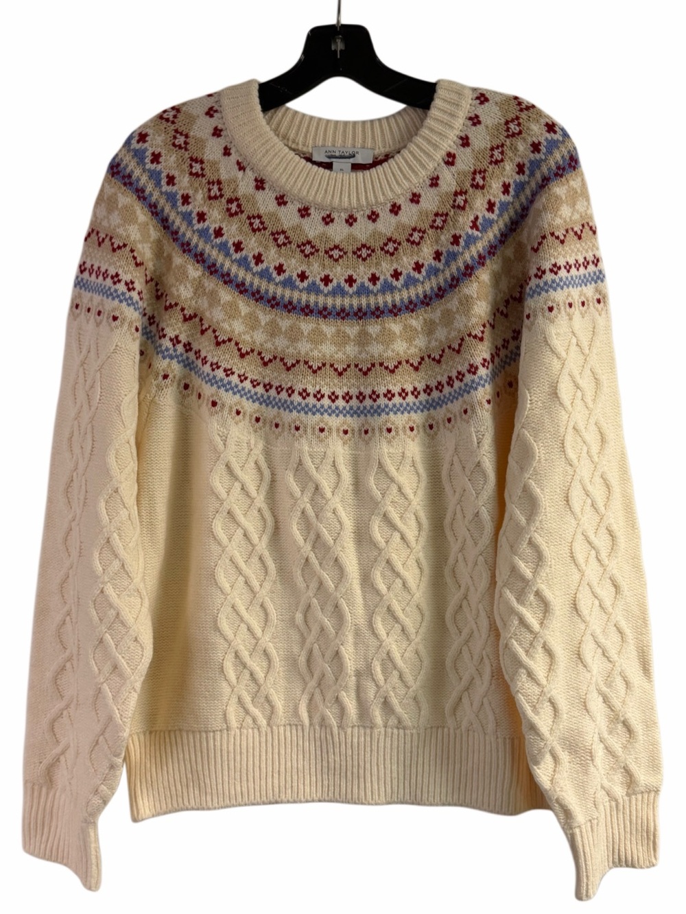 NWT Ann Taylor Weekend Fair Isles Cable Knit Sweater Size XL